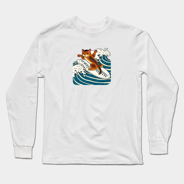 Max the Happy Surfing Cat Long Sleeve T-Shirt by Davey's Designs